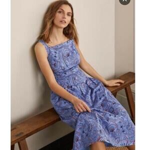 Boden Aubrey Pale Blue Paisley Pleated Tank Midi Dress Size 16/18